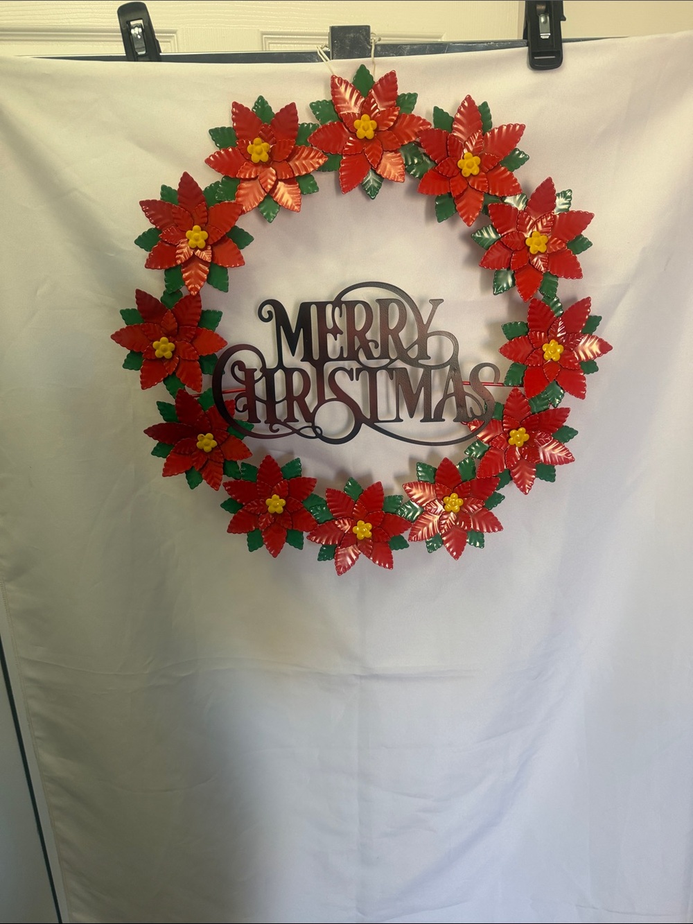 Merry Christmas Red Poinsettia Wreath Holiday Wall Decor
